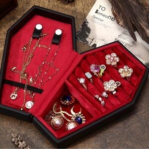 NEW} Vintage Style Synthetic Leather Coffin Jewelry Box